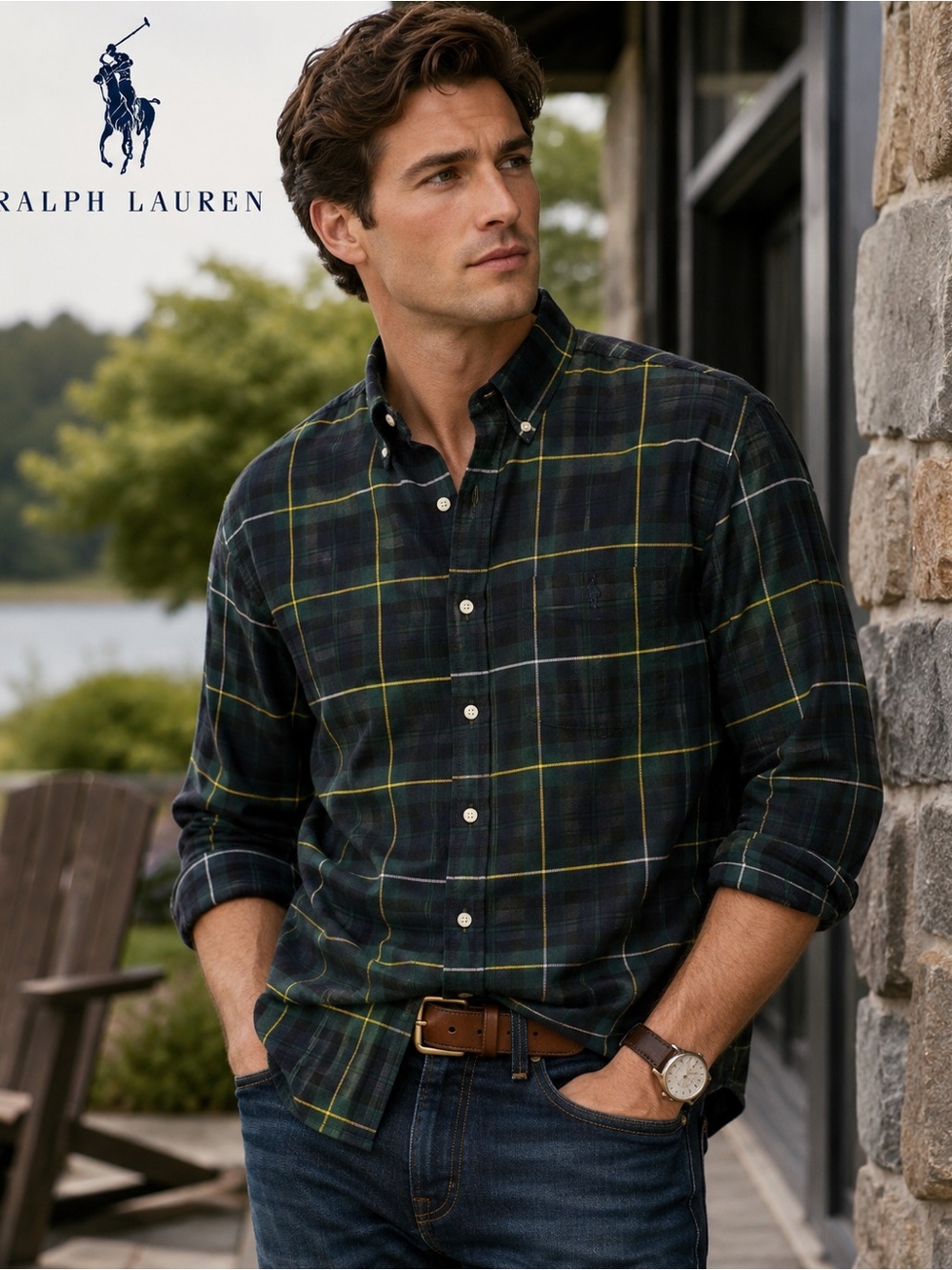 Ralph Lauren Big Shirt XL Blackwatch Plaid Button Down Cotton Shirt Men’s